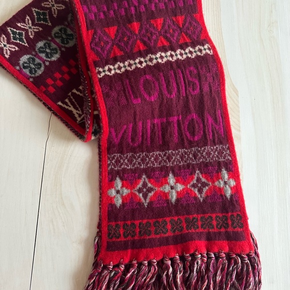 LOUIS VUITTON Rare Runway 100% thick Cashmere 7 FT Fair isle Intarsia Scarf 🧣 - Picture 11 of 13